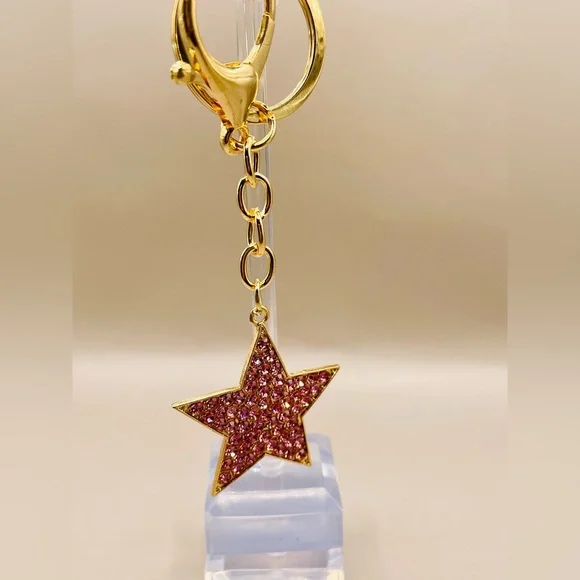 Star pink rhinestone key chain. Key ring. Purse, bag, backpack charms. Bling - Picture 2 of 4